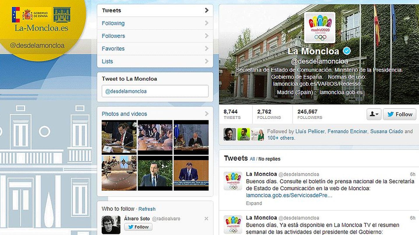 Así era al principio el Twitter de La Moncloa.