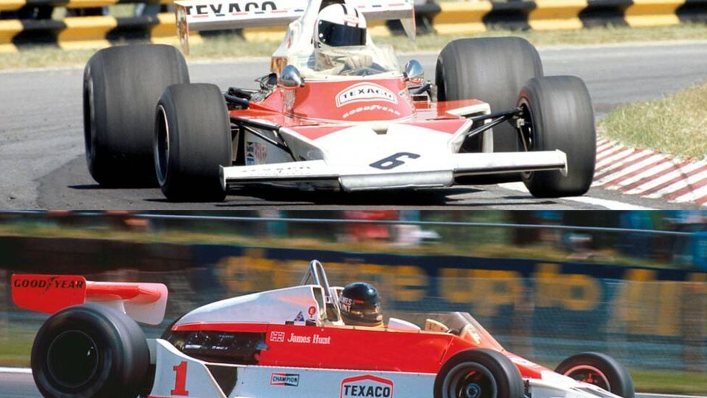 El chasis M23 (arriba) con su mediocre sucesor el modelo M26 (abajo). (McLaren)