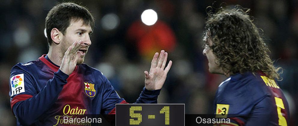Foto: Un 'póker' de Messi para aplastar a Osasuna camino del Bernabéu