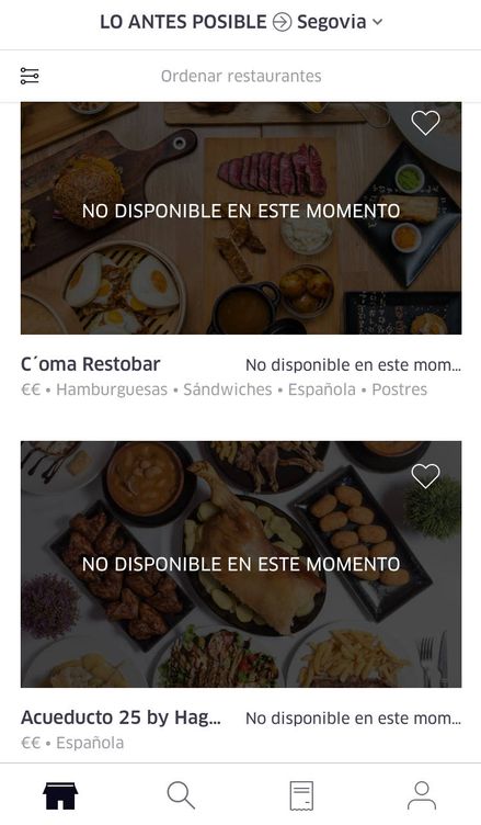 Ambos restaurantes aparecen como cerrados en Uber Eats Segovia.