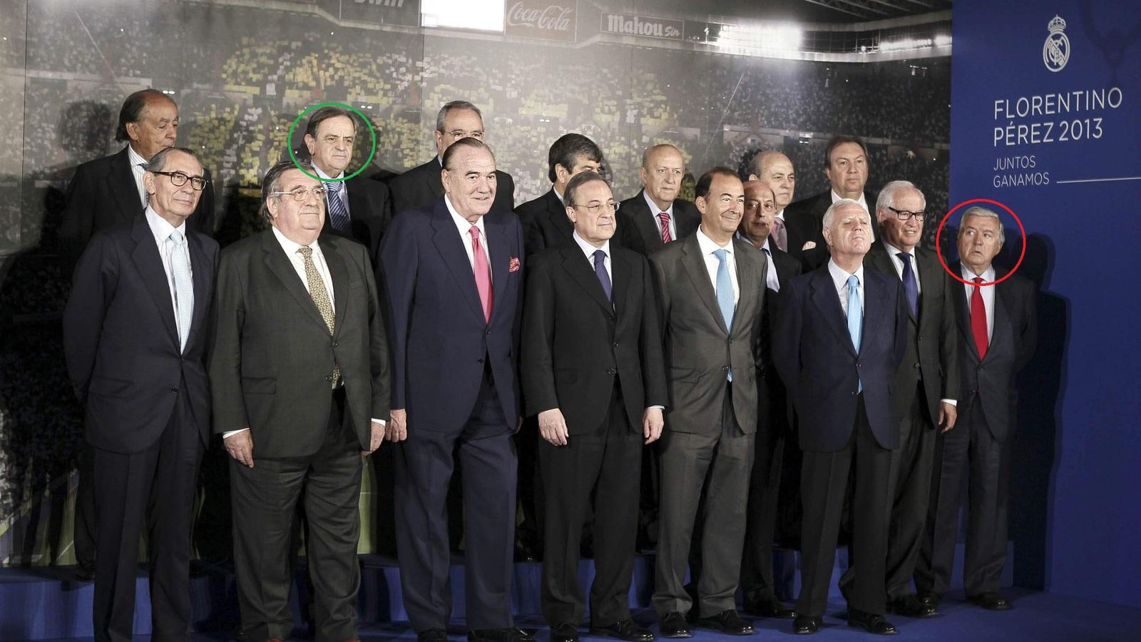 Foto: La Junta directiva del Real Madrid, con Martín-Sanz (círculo rojo) y Luis Blasco (círculo verde) 