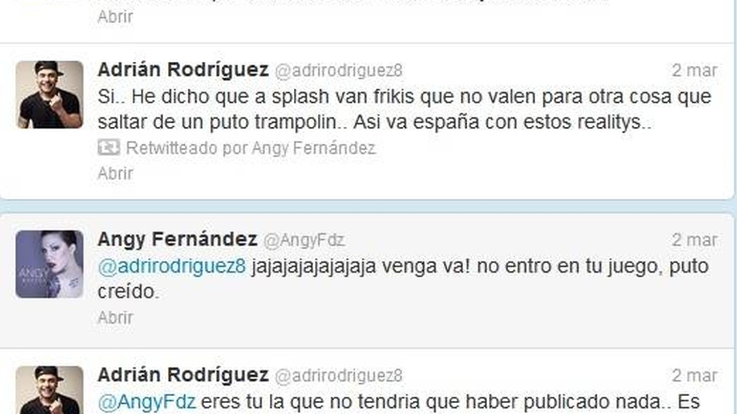 El enfrentamiento entre Angy y Adrián Rodríguez por sus críticas a 'Splash'.