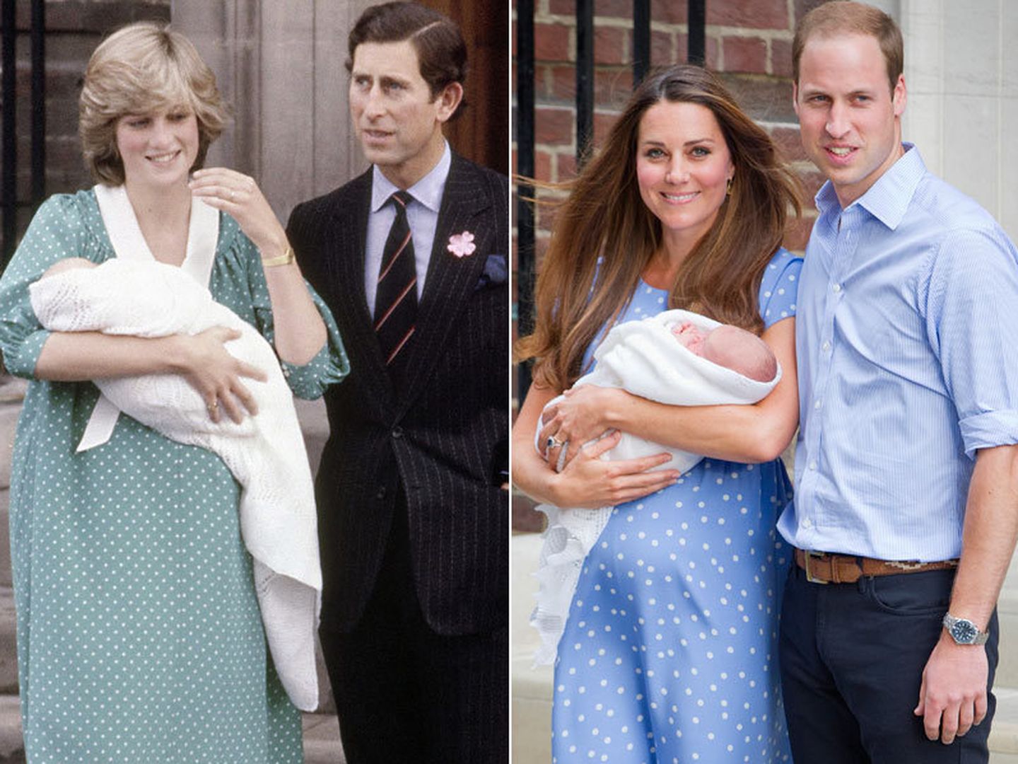 Kate tras dar a luz en 2013 y Lady Di con su primogénito en 1982 (Gtres)
