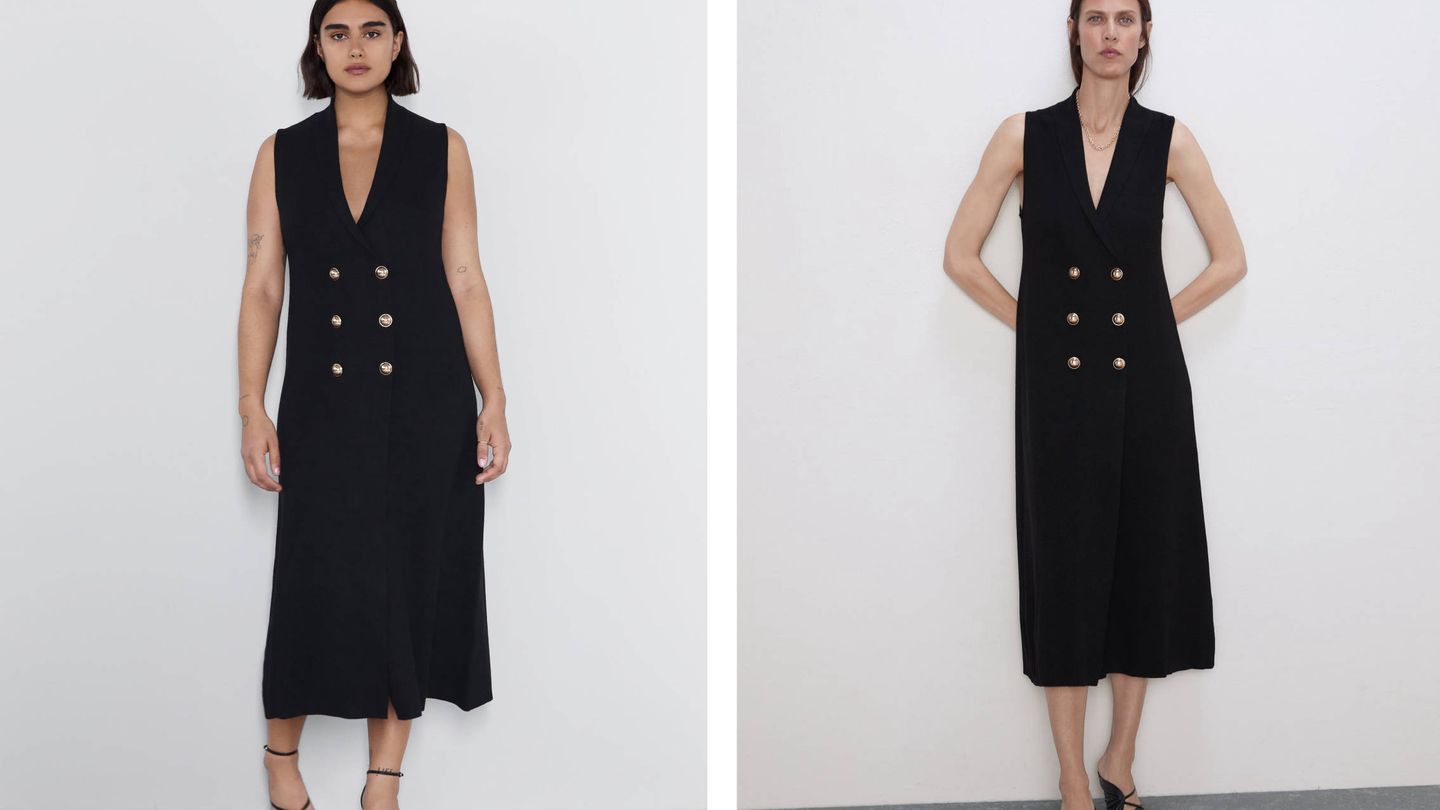 'Vestido punto botones', esa es la descripción de ambos vestidos en la web de Zara. (Cortesía)