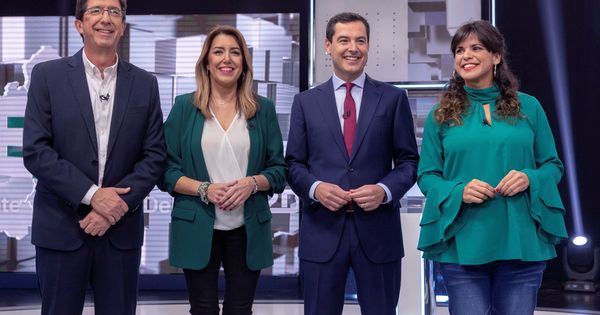 Foto: Los cuatro grandes candidatos, durante el debate celebrado en Canal Sur. (EFE)