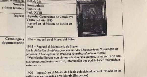 Foto: La Inmaculada es el lienzo que el Museo de Lleida asegura no encontrar