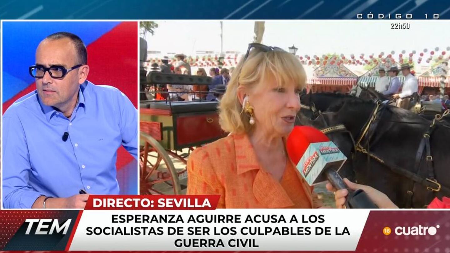 Esperanza Aguirre junto al presentador de 'Todo es mentira', Risto Mejide. (Mediaset)