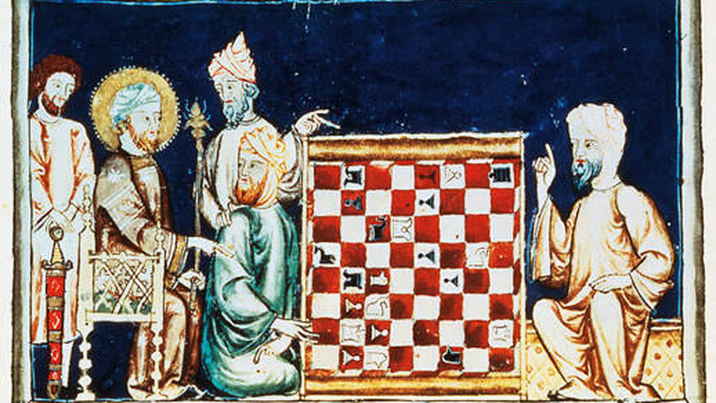 Moros de Andalucía jugando al ajedrez, ilustración del Libro de partidas de Alfonso X, 1283. (Wikimedia)