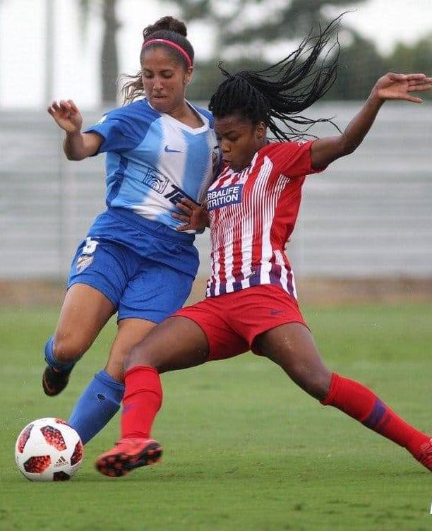 Encarni y Da Silva en el primer partido en primera del Málaga Femenino. (Málaga CF)