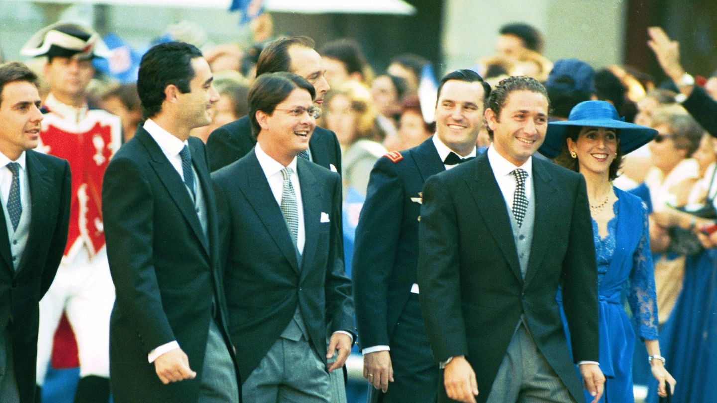 Javier López Madrid (izq.) y los hermanos Fuster en la boda de la Infanta Cristina (I.C.)