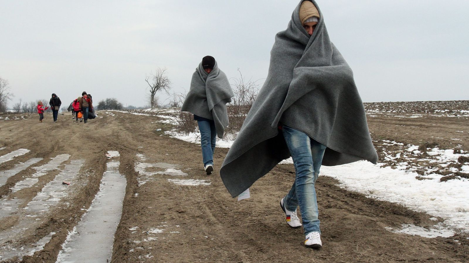 Foto: Refugiados de Siria e Irak caminan por la frontera entre Serbia y Macedonia, el 24 de enero de 2016 (Efe). 