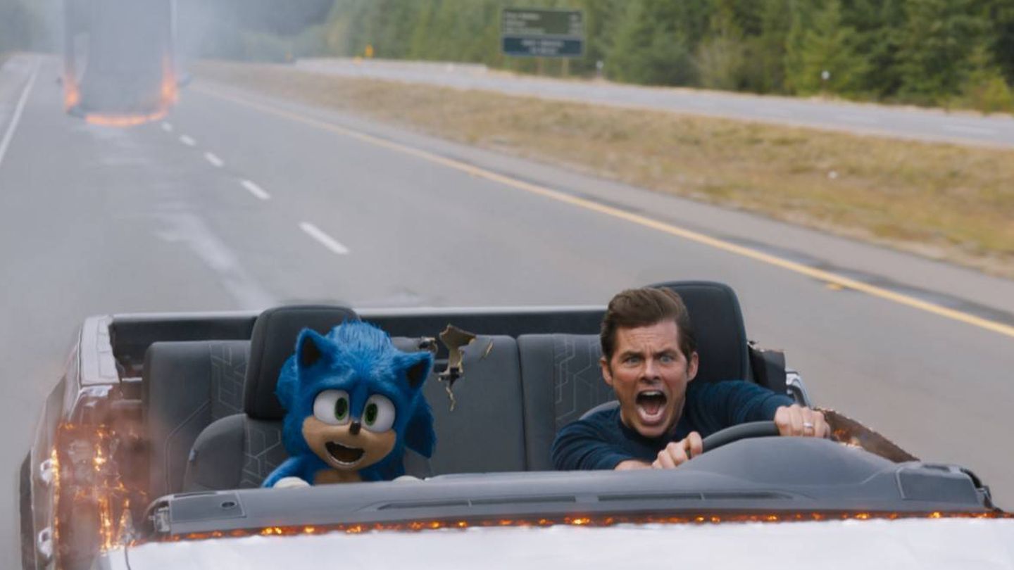 Sonic y James Marsden, en un particular 'road movie'. (Paramount)
