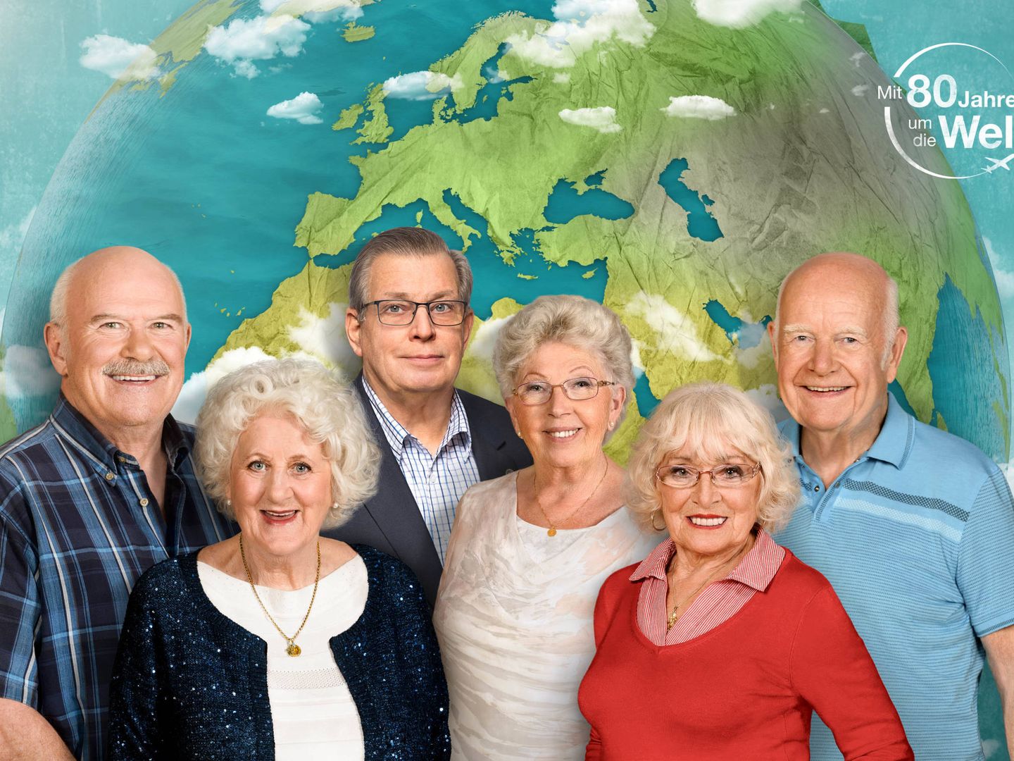 Bernd, Christina, Lothar, Marianne, Erika, Norbert, en 'Mit 80 Jahren um die Welt'. (ZDF)