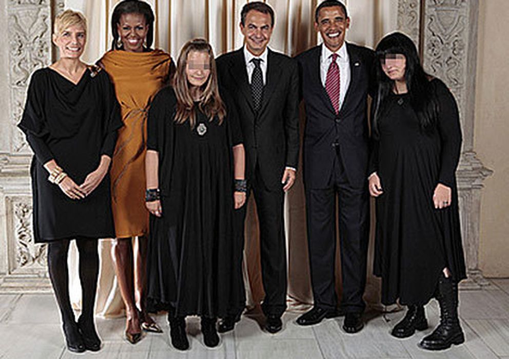 Foto: La familia Rodríguez Zapatero-Espinosa junto a los Obama (i.c.)
