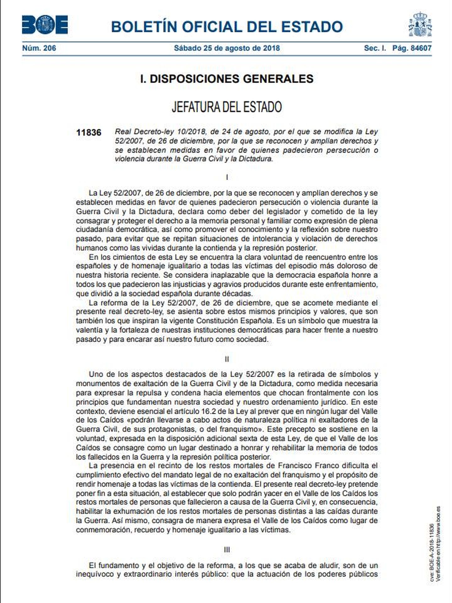 Pinche aquí para leer en PDF el real decreto ley de exhumación de Francisco Franco. 