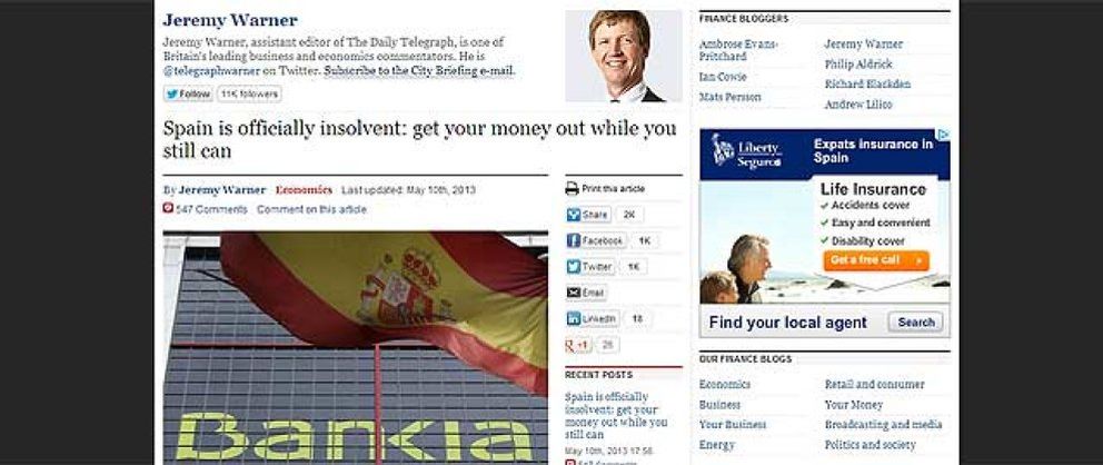 Foto: 'The Telegraph': "España es oficialmente insolvente. Saque el dinero mientras pueda"