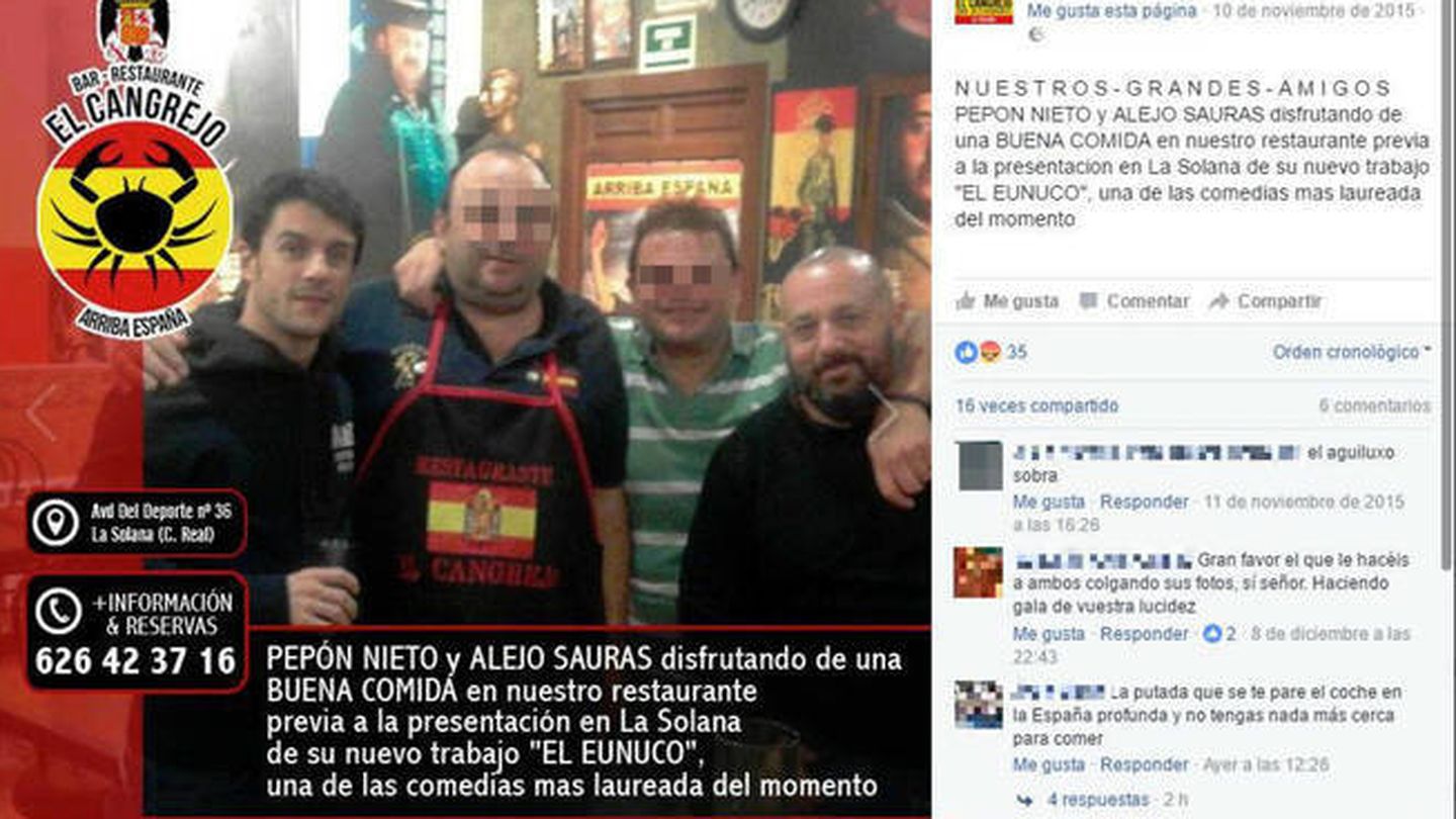 La polémica foto de Pepón Nieto en un bar franquista.