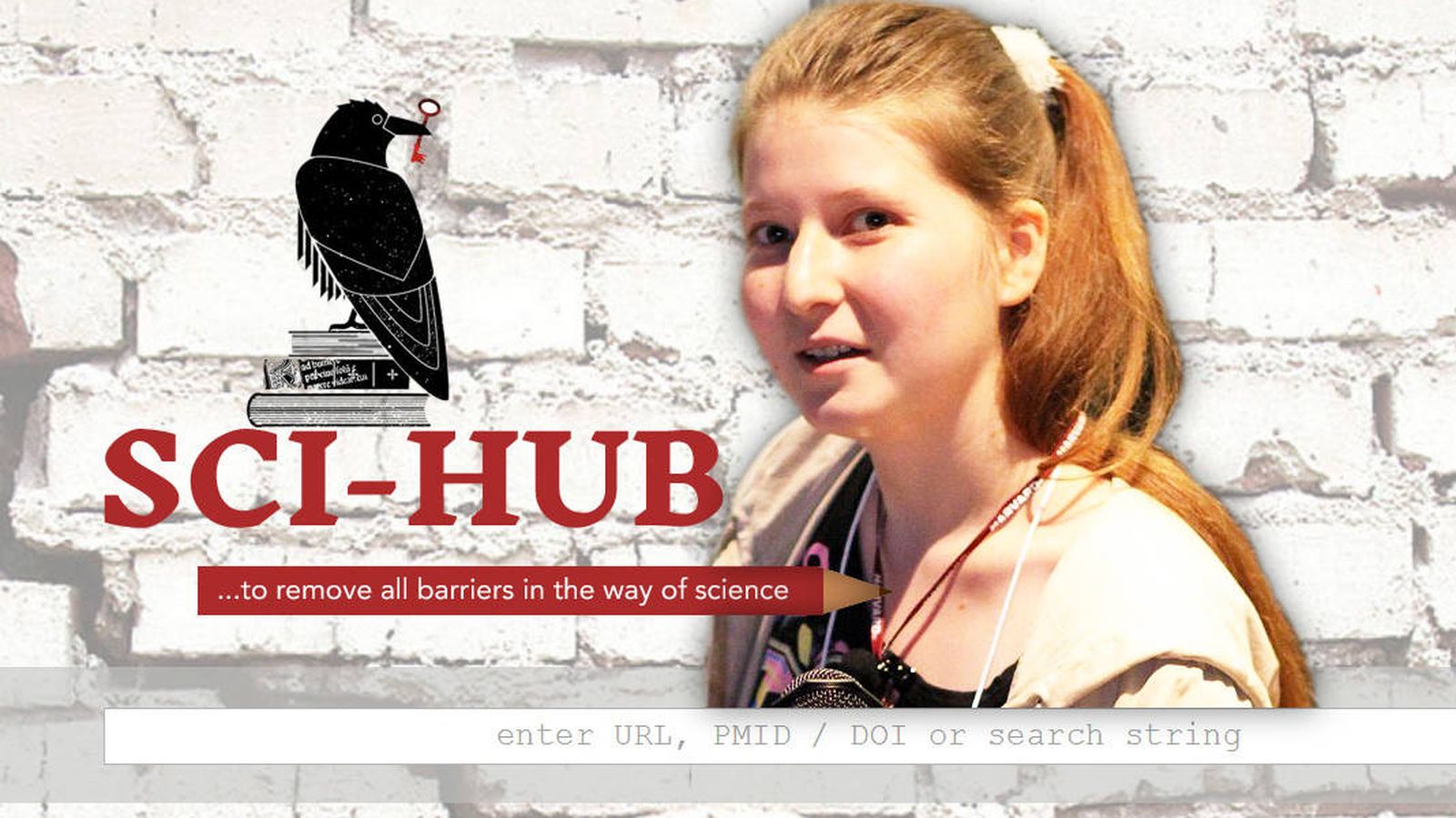 Foto: Alexandra Elbakyan junto al logo de Sci-Hub. (EC)