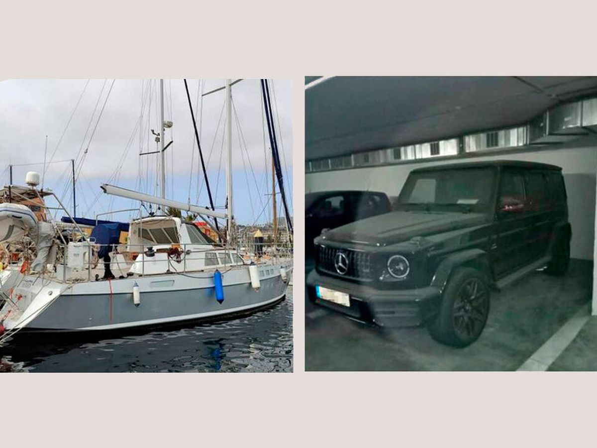 Foto: El velero y el Mercedes objeto de subasta. 