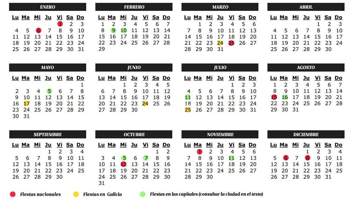 Calendario de fiestas y laborables 2016 en Galicia: puente de mayo y festivos