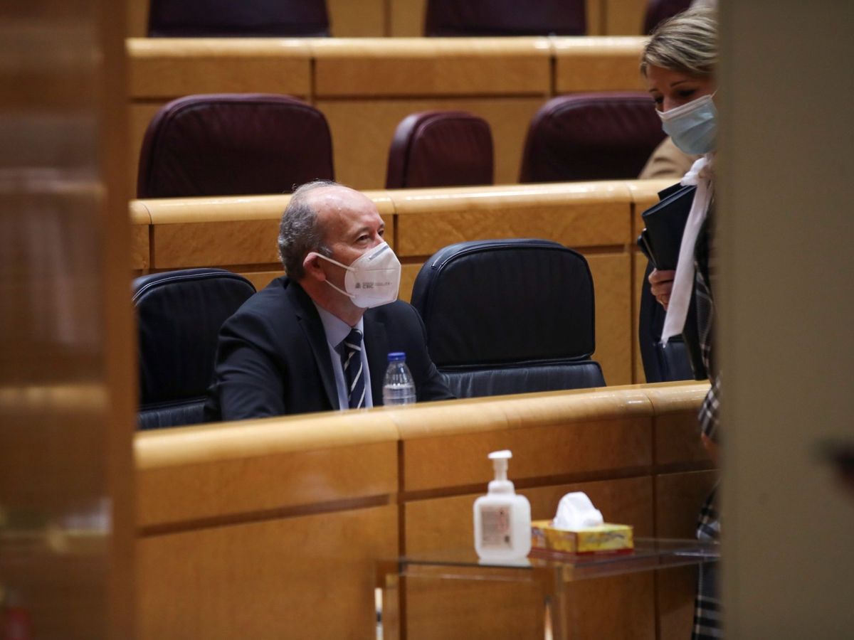 Foto: El ministro de Justicia, Juan Carlos Campo (i), participa en la sesión de control al Gobierno en el Senado, en Madrid. (EFE)