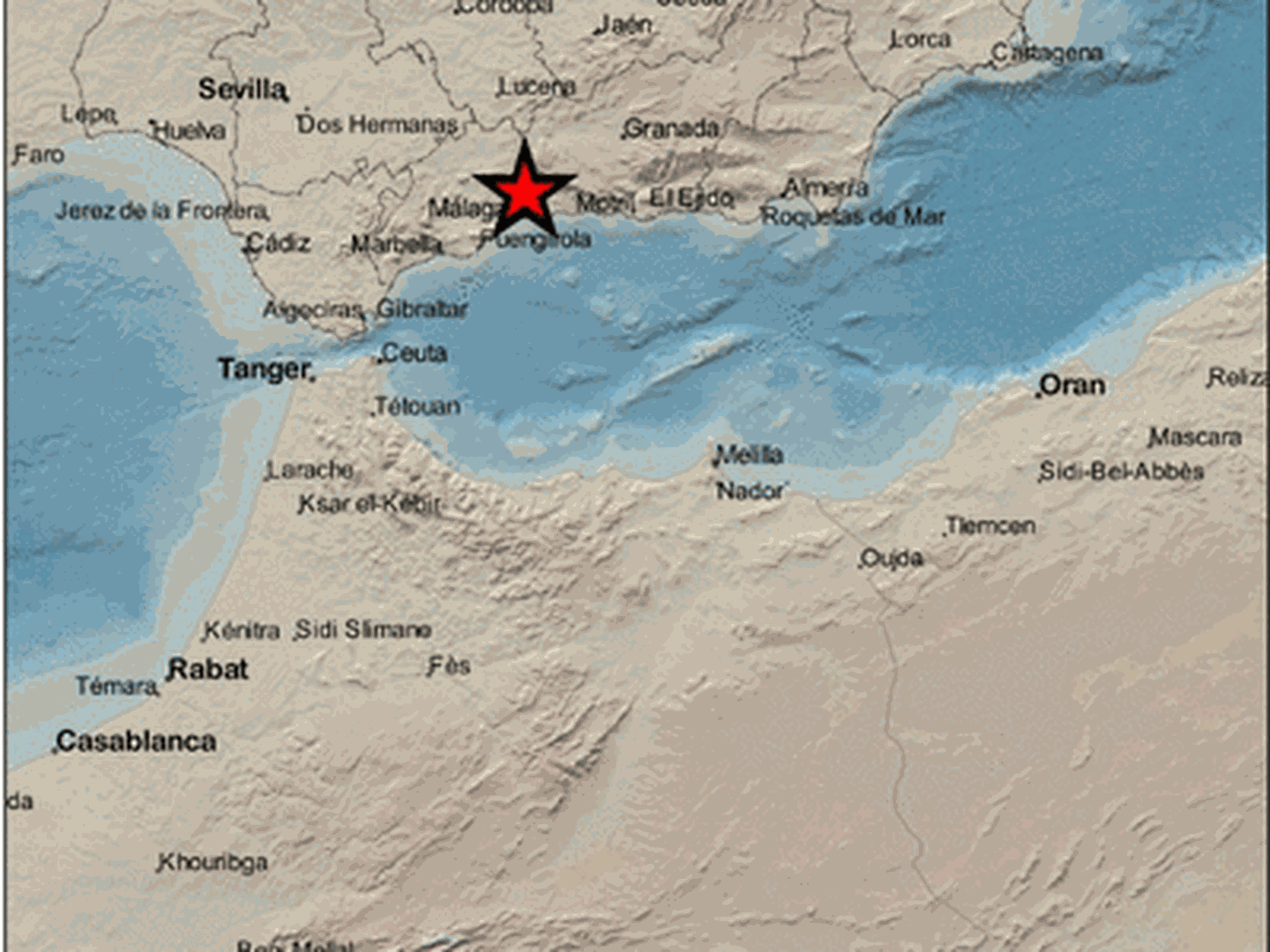 Epicentro del terremoto en las proximidades de Comares. (IGN)