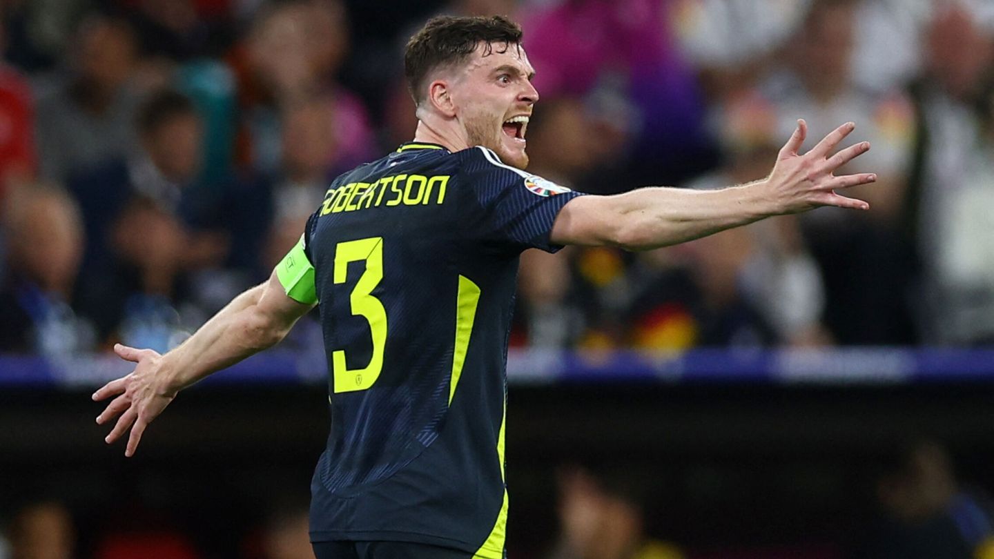 Soccer Football - Euro 2024 - Group A - Germany v Scotland - Munich Football Arena, Munich, Germany - June 14, 2024   Scotland's Andy Robertson reacts REUTERS Lee Smith