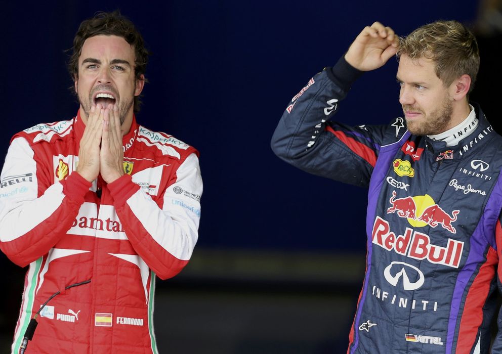 Foto: Fernando Alonso y Sebastian Vettel tras la clasificación de Interlagos.