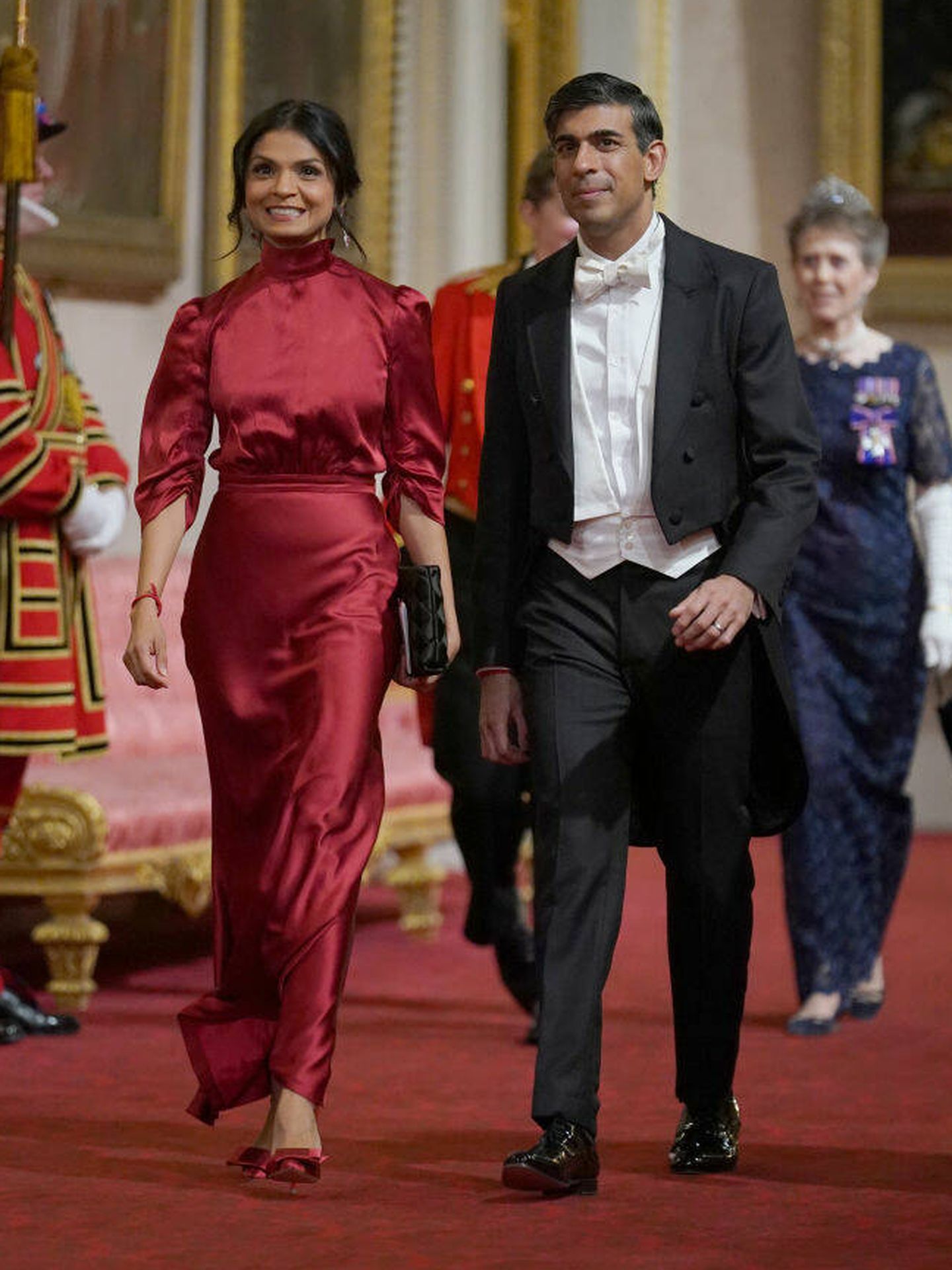 Akshata Murty y Rishi Sunak durante el banquete celebrado en Buckingham Palace. (Getty Images)