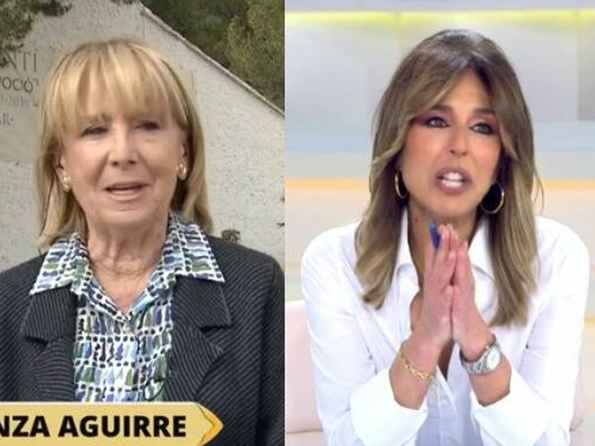 Foto: Esperanza Aguirre junto a la presentadora Ana Terradillos en 'La mirada crítica'. (Mediaset)