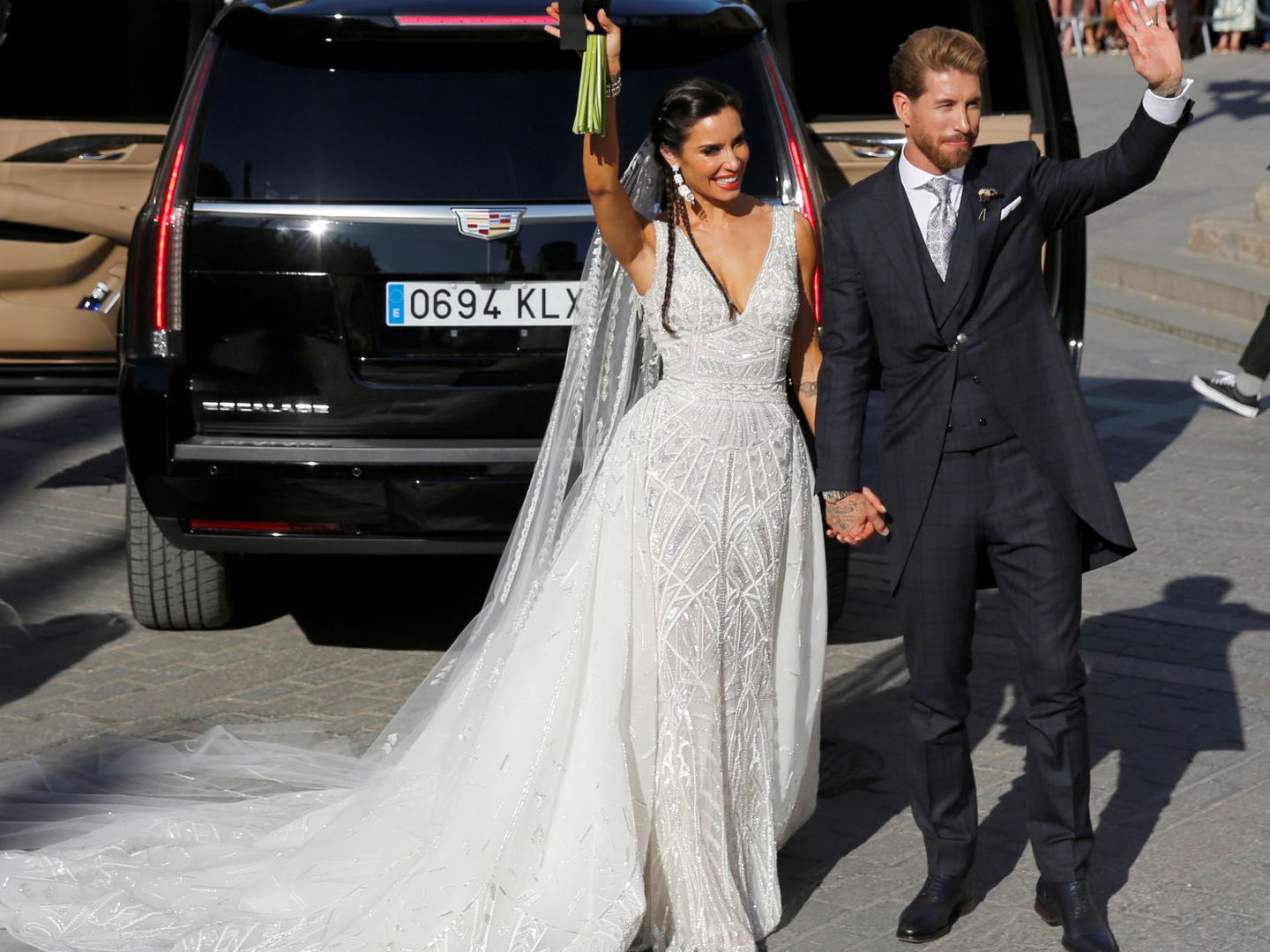 Sergio Ramos y Pilar Rubio durante su boda. (Reuters)