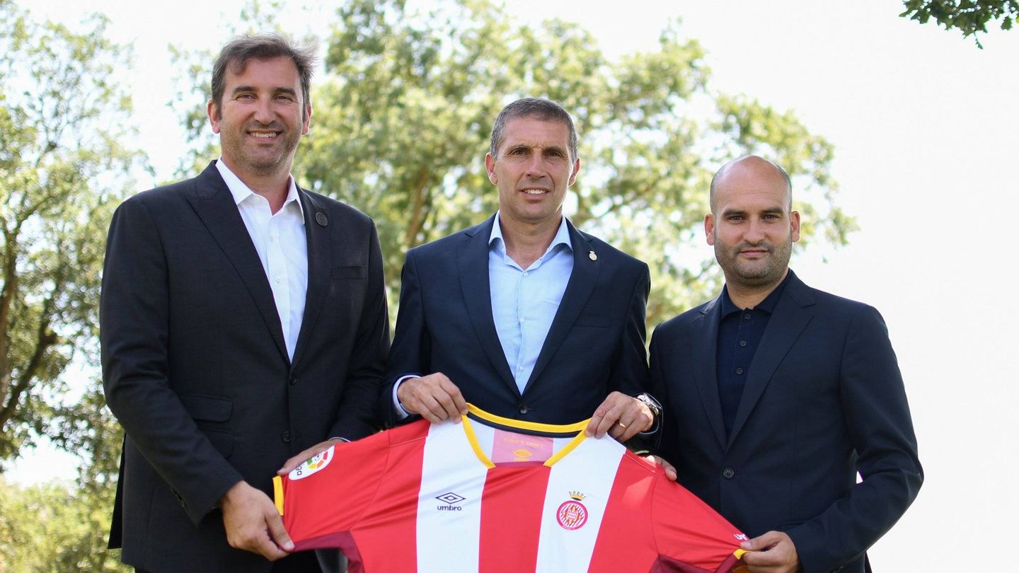 De izquierda a derecha: Ferrán Soriano, CEO de City Football Group; Delfí Geli, presidente del Girona; y Pere Guardiola. (Girona FC)