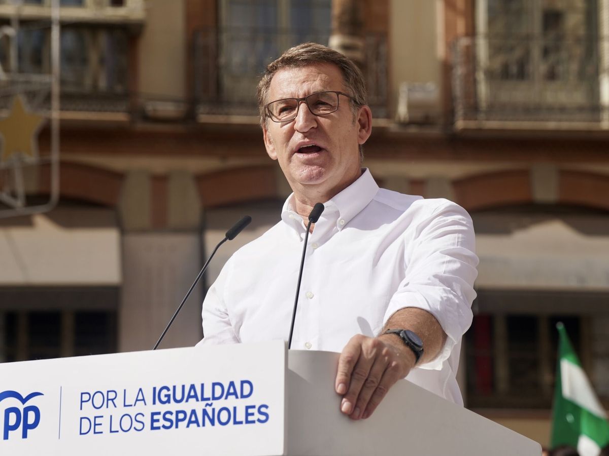 Foto: Feijóo en un acto en Málaga en defensa de la igualdad de los españoles. (Europa Press/Álex Zea)