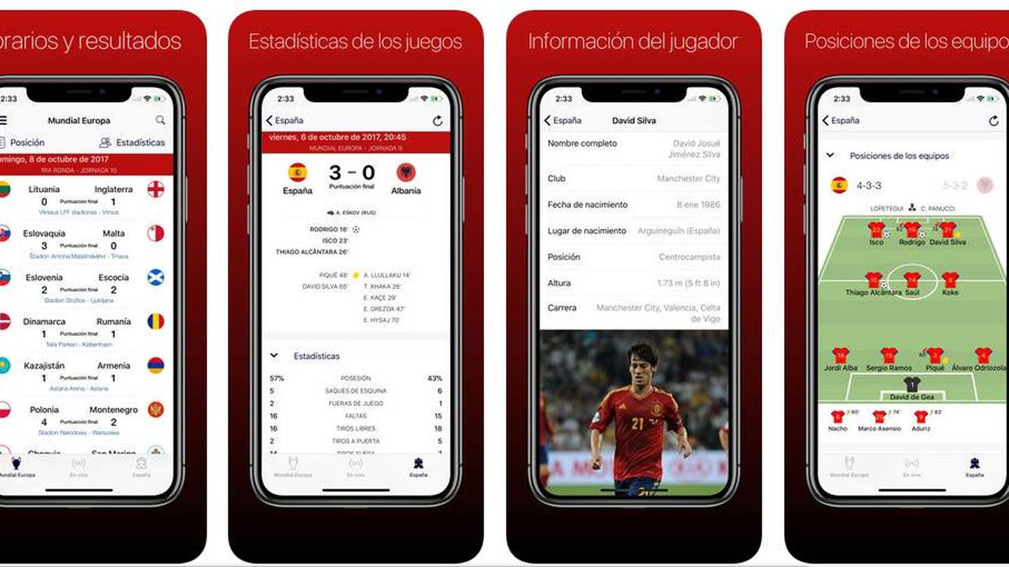 Capturas de pantalla de la 'app' RU 2018 para iOS