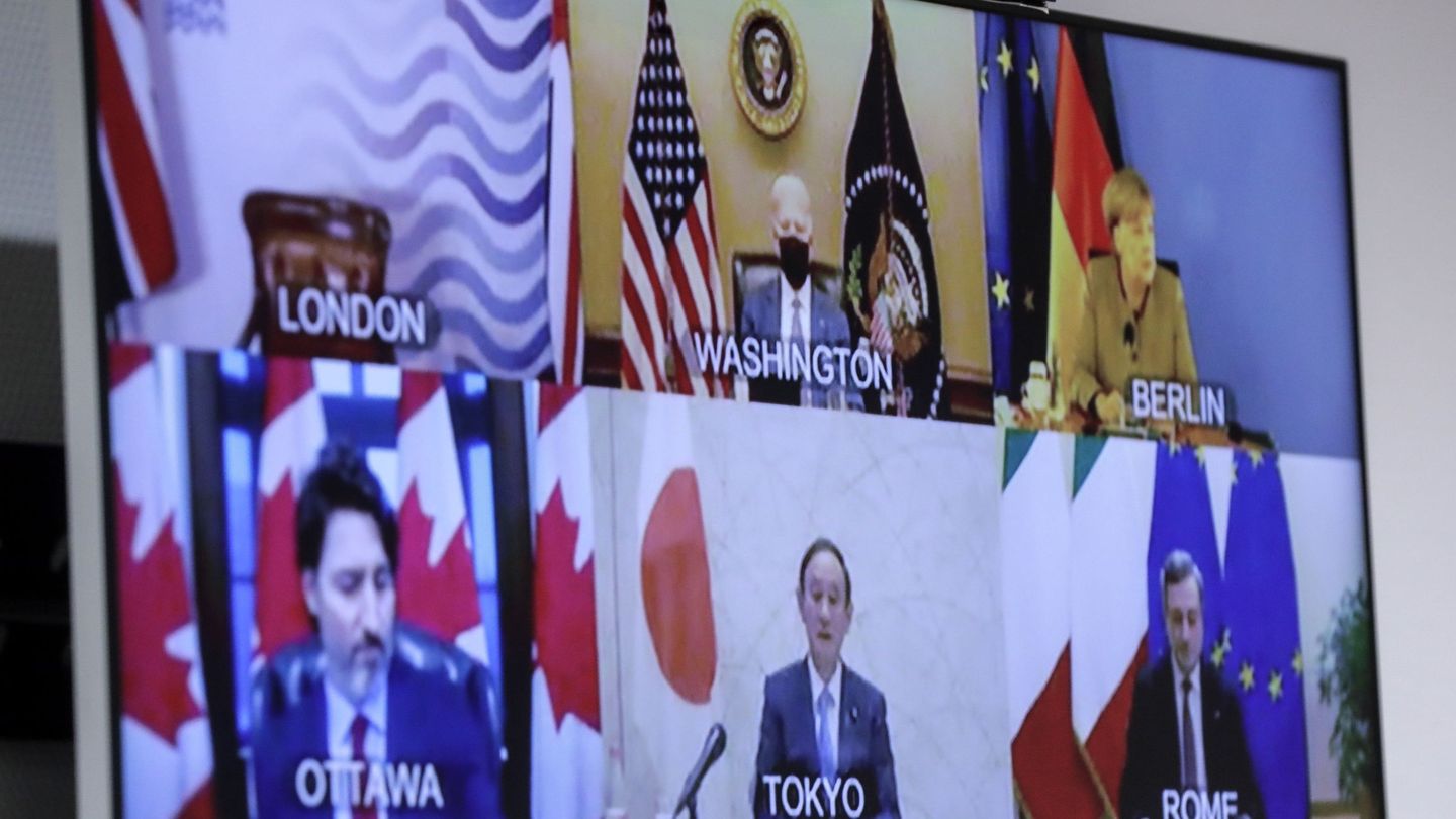 Líderes de los países del G7 en videoconferencia. (EFE)