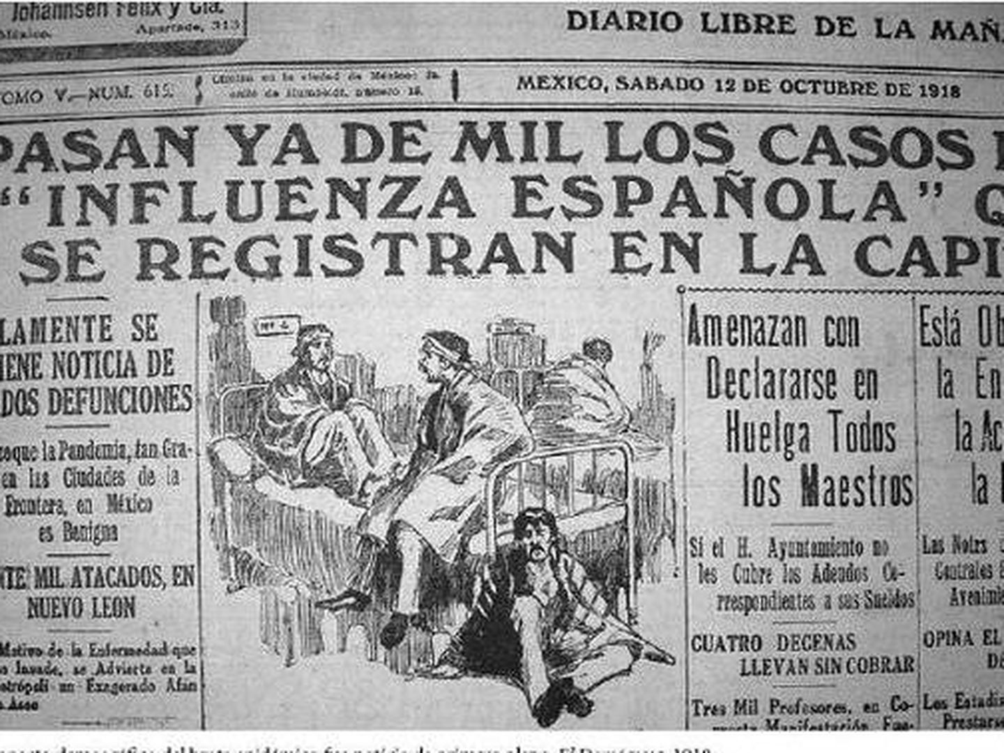 Recorte de prensa de la época sobre la epidemia de gripe española