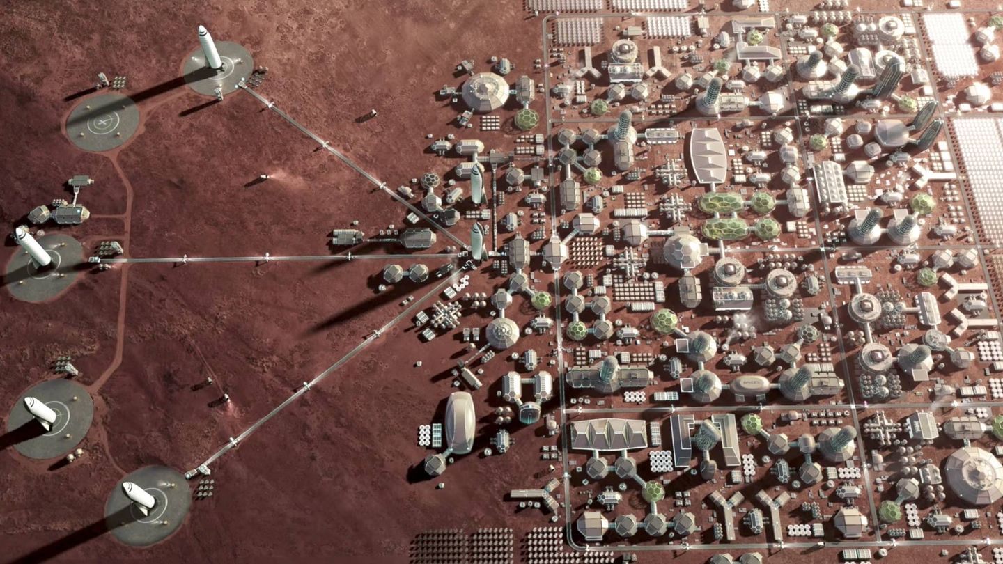 Colonia de SpaceX totalmente desarrollada en Marte. (SpaceX)