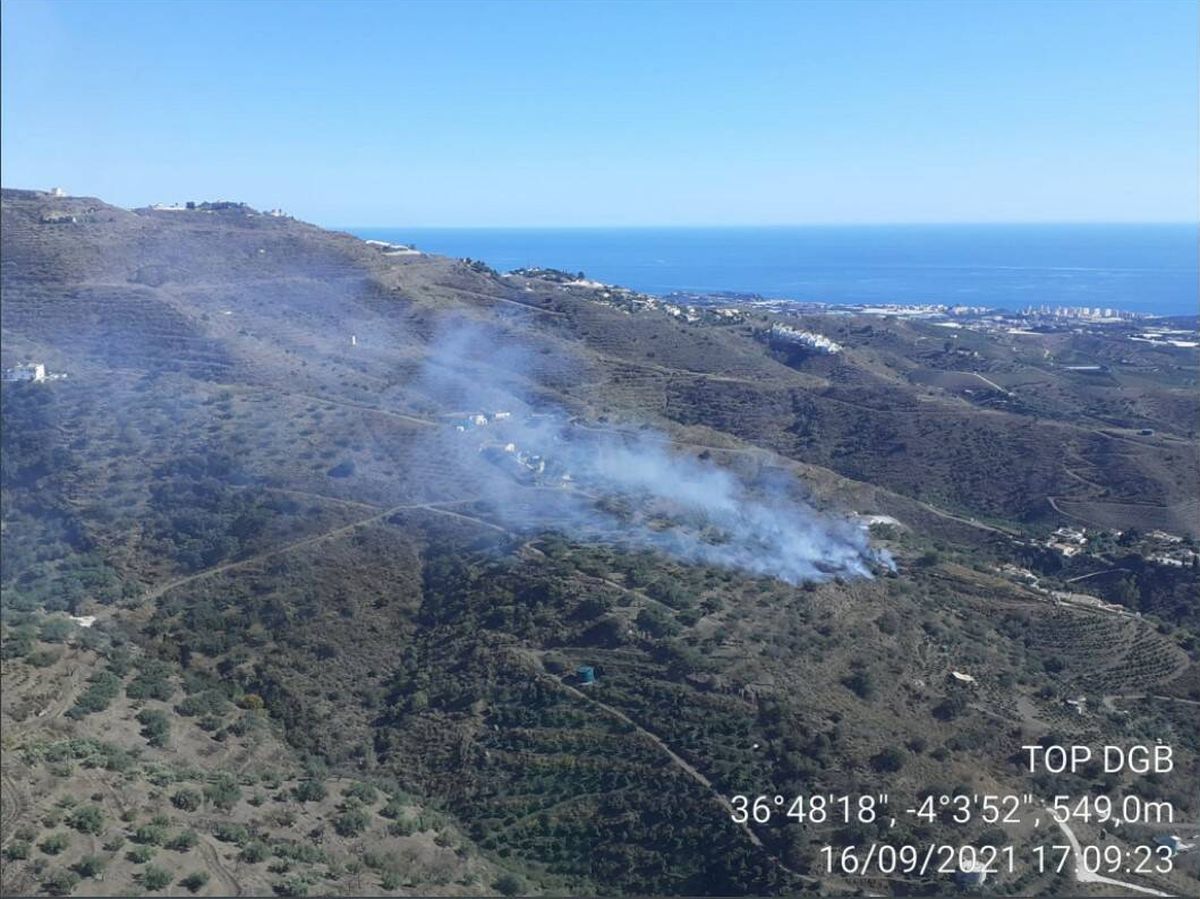 Foto: Imagen del incendio en la localidad de Arenas. Foto: Infoca Andalucía