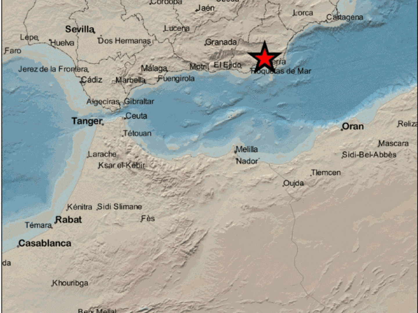 Epicentro del terremoto en las proximidades de Níjar. (IGN)