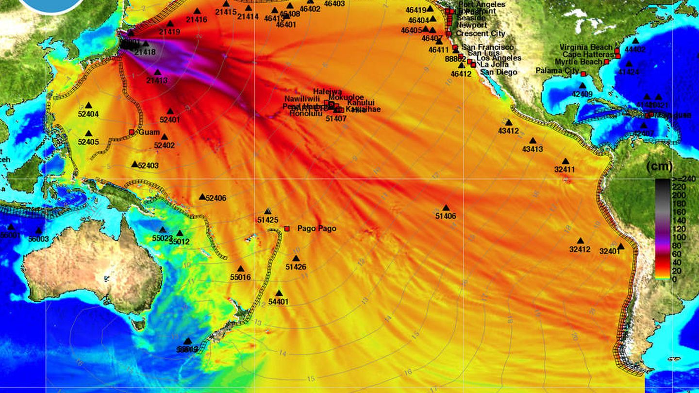 la 'estela radiactiva' del incidente de Fukushima en  2011. Foto: NOAA