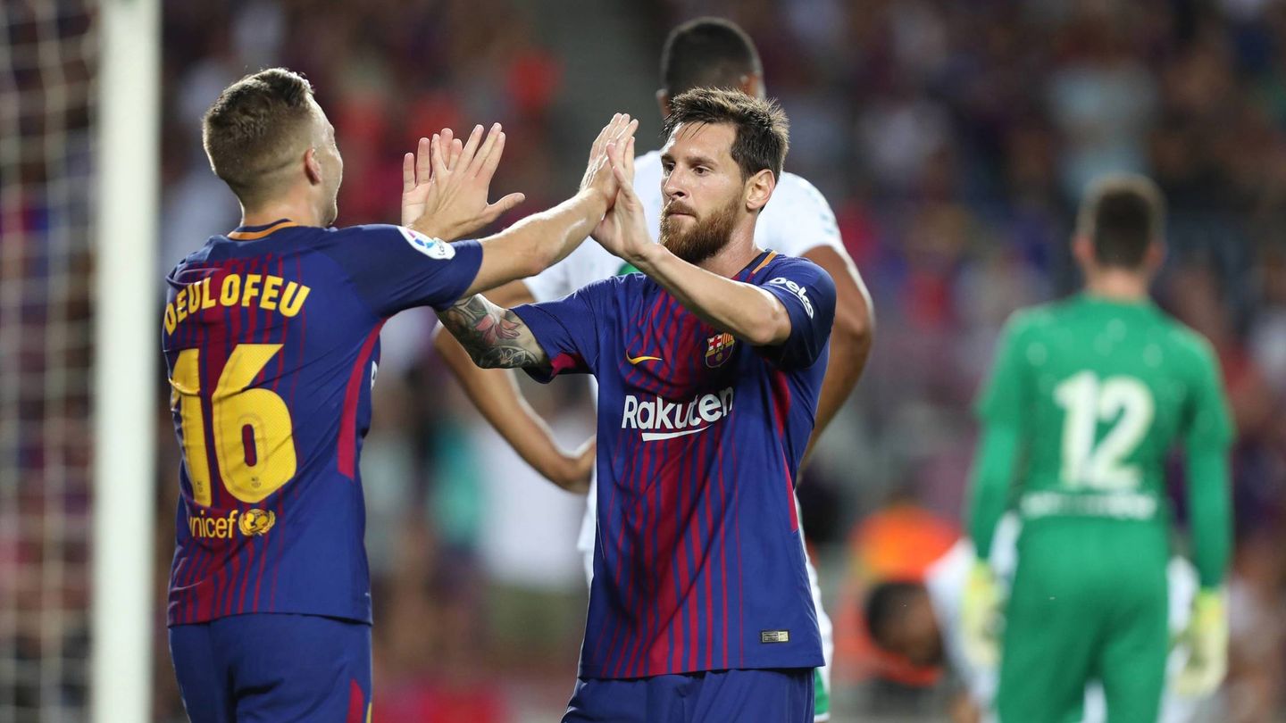 En la imagen, Deulofeu y Messi. (Cordon Press)