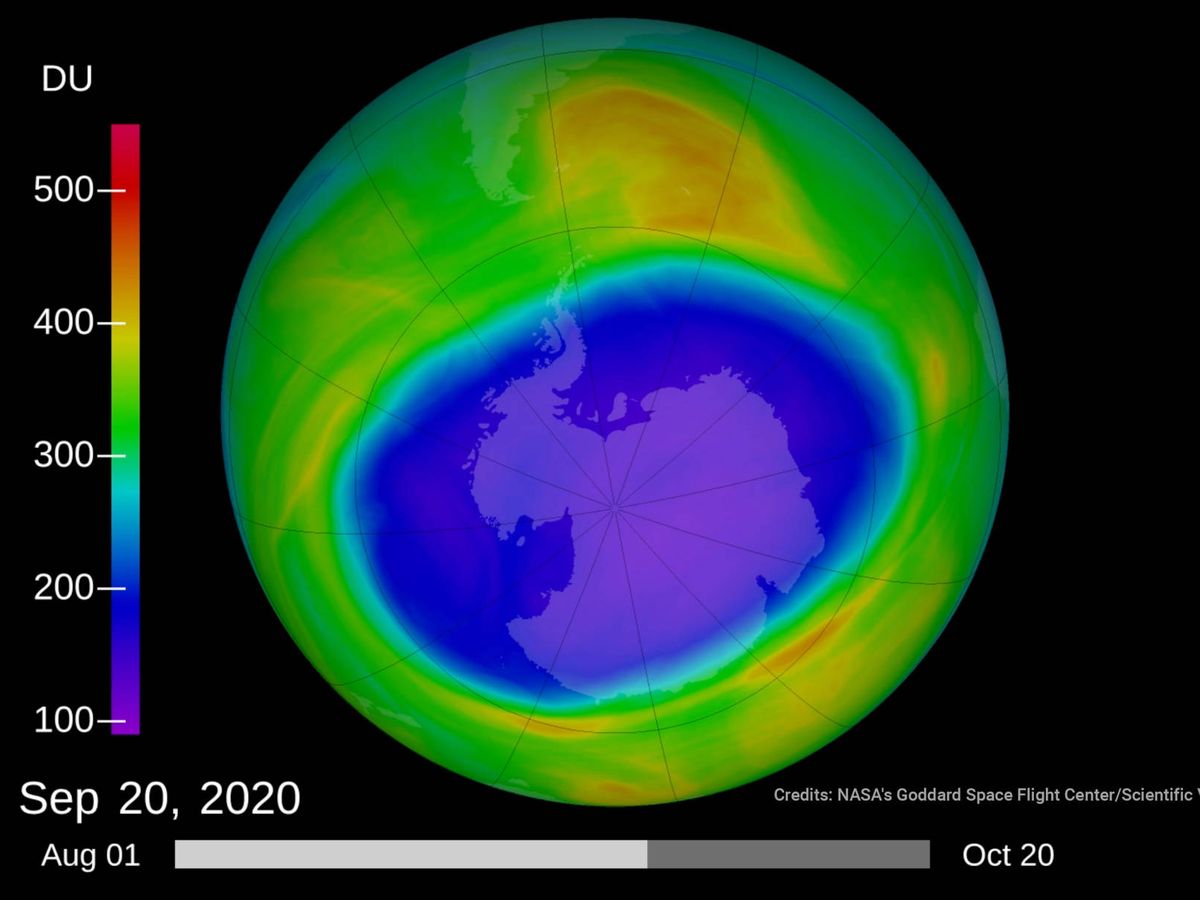 Foto: Agujero en la capa de ozono a finales de 2020. Foto: NASA