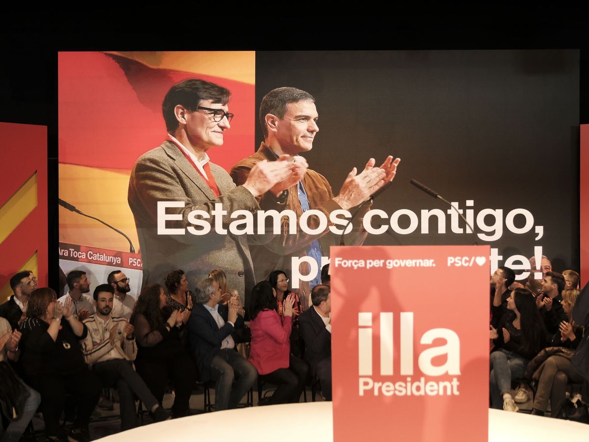 Foto: Imagen de un acto de campaña electoral del PSC en apoyo al presidente del Gobierno, Pedro Sánchez. (Europa Press/Marc Carnicé)