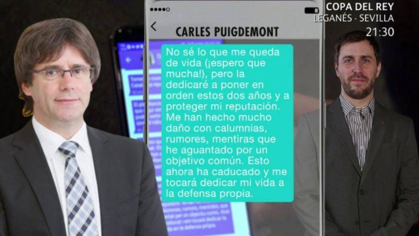 Captura de uno de los polémicos mensajes de Puigdemont a Comín.