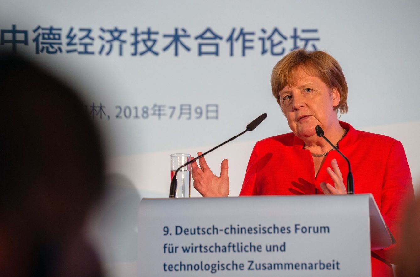 La canciller alemana, Angela Merkel, durante el IX Foro de Cooperación Económica y Tecnológica germano-chino, en Berlín. (EFE)