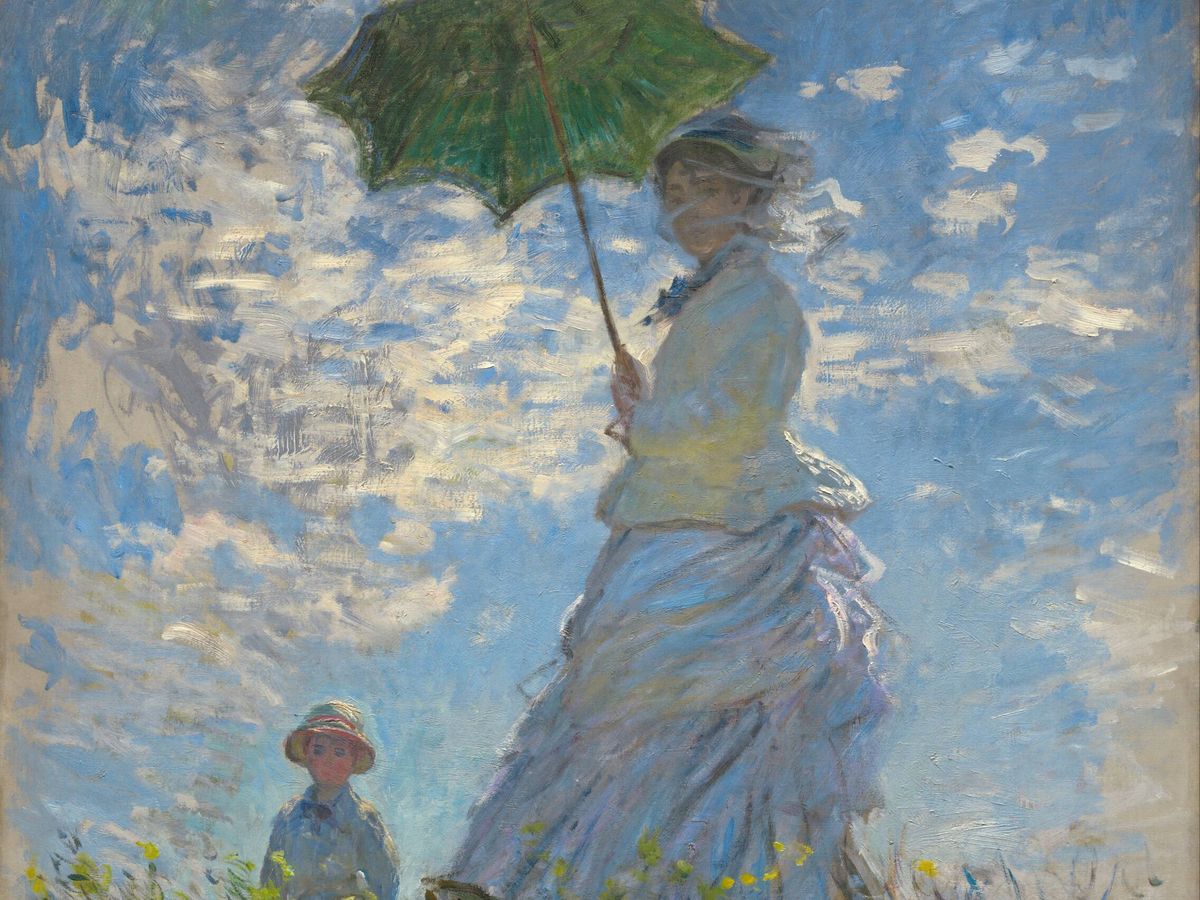 Foto: Mujer con sombrilla (Retrato de Camille Monet y su hijo en un día de viento, por Claude Monet). (Wikipedia)