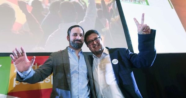 Foto: El presidente de Vox, Santiago Abascal, y el candidato a la presidencia de la Junta de Andalucía, Francisco Serrano. (EFE)