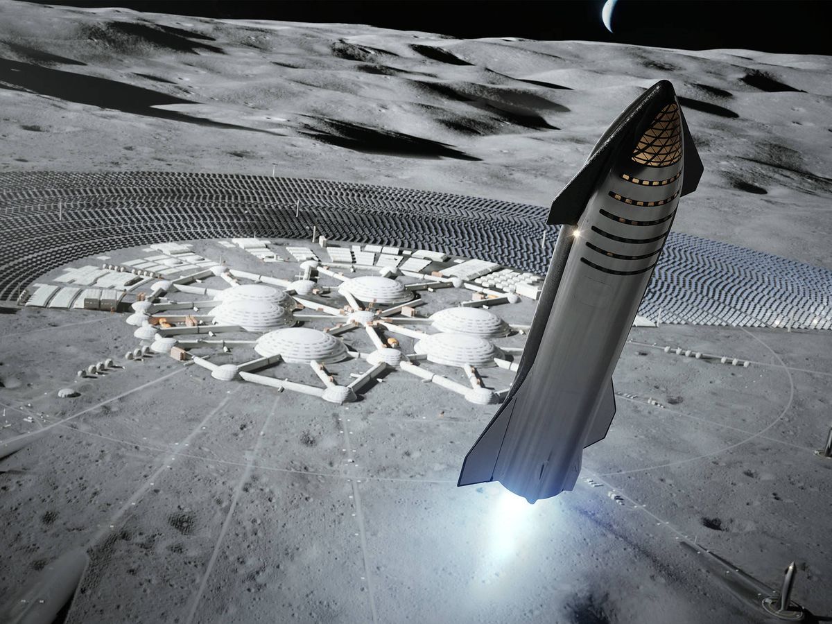 Foto: Recreación del aterrizaje de Starship en la Luna. Foto: Space X