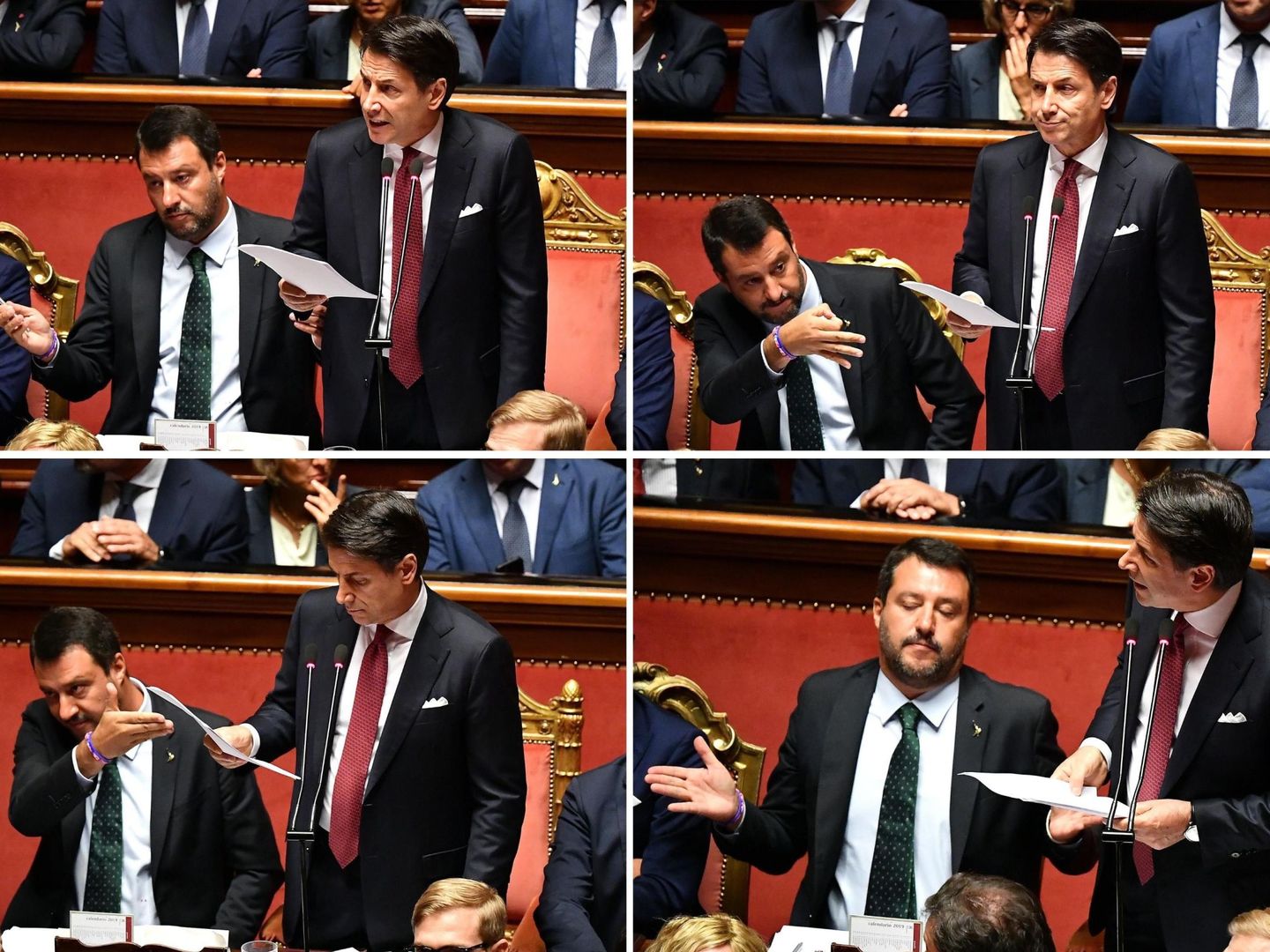 Las reacciones de Salvini ante el discurso de Conte. (Reuters)