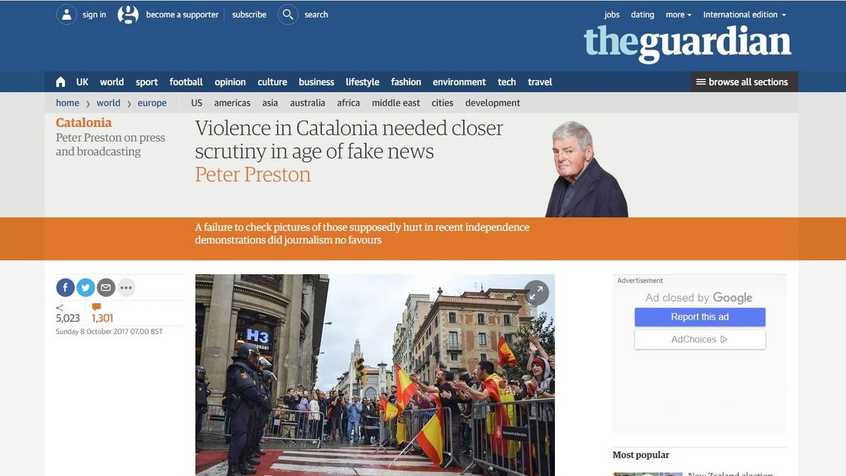 El exdirector de 'The Guardian' alerta de "noticias falsas" sobre los heridos del 1-O